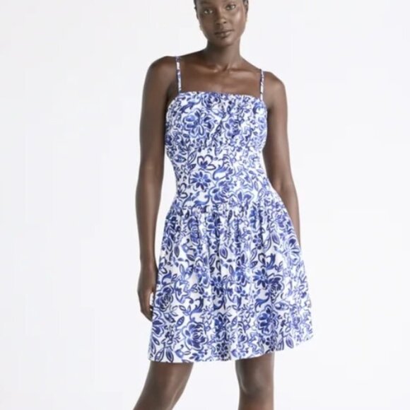 Free Assembly Linen Midi Dress Blue Floral Size M - Picture 1 of 9